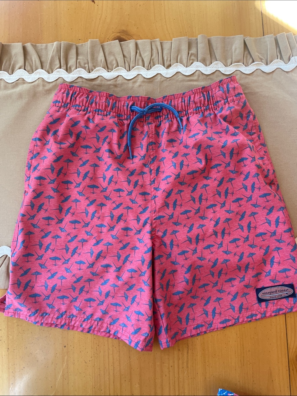 Vineyard Vines Pink Shorts with Blue Drawstring and Print